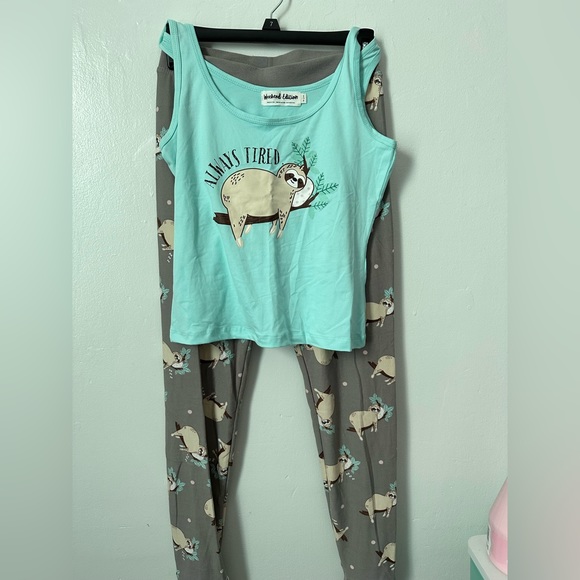 Sloth Pajama Set, S Cozy Lounge Pants & Tank Top, Weekend Edition, Matching - Picture 4 of 10
